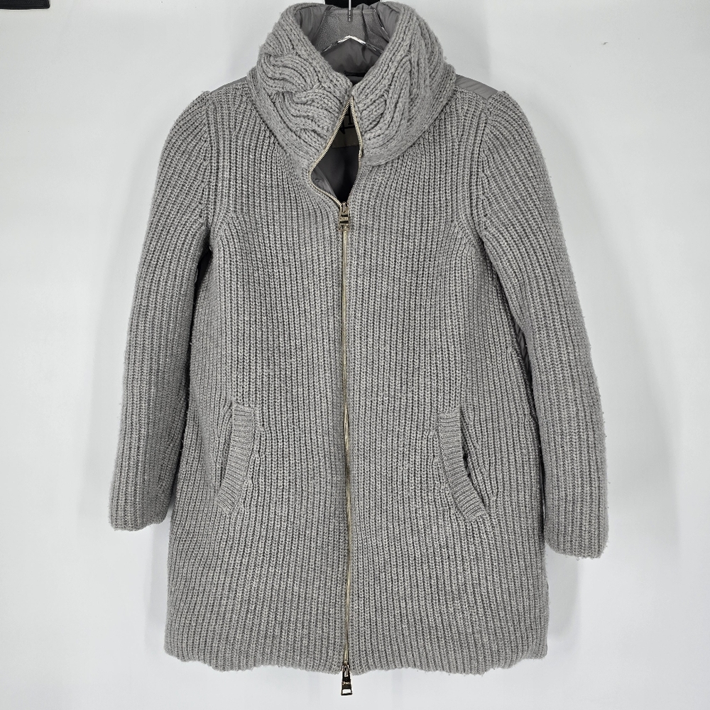 Herno Mixed Media Jacket Gray Knit High Collar Long Puffer Size 42 US 6